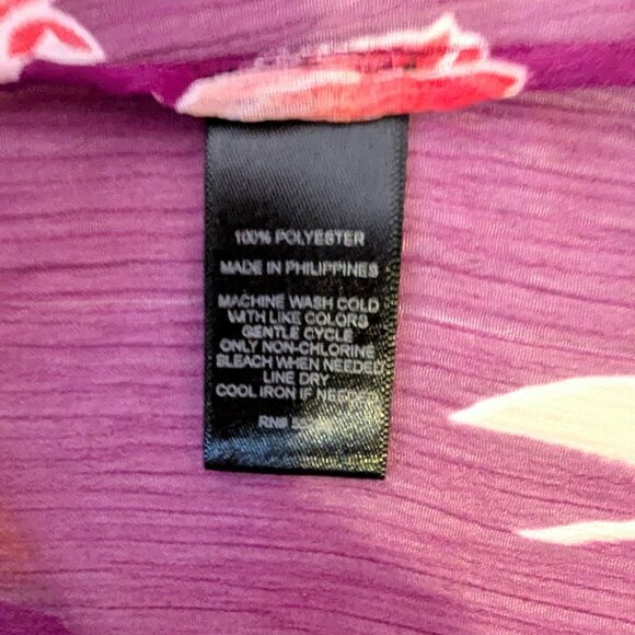 Express	| Sheer Kimono Sleeve Purple Tropical Floral Print Blouse | Size Small - Picture 11 of 15